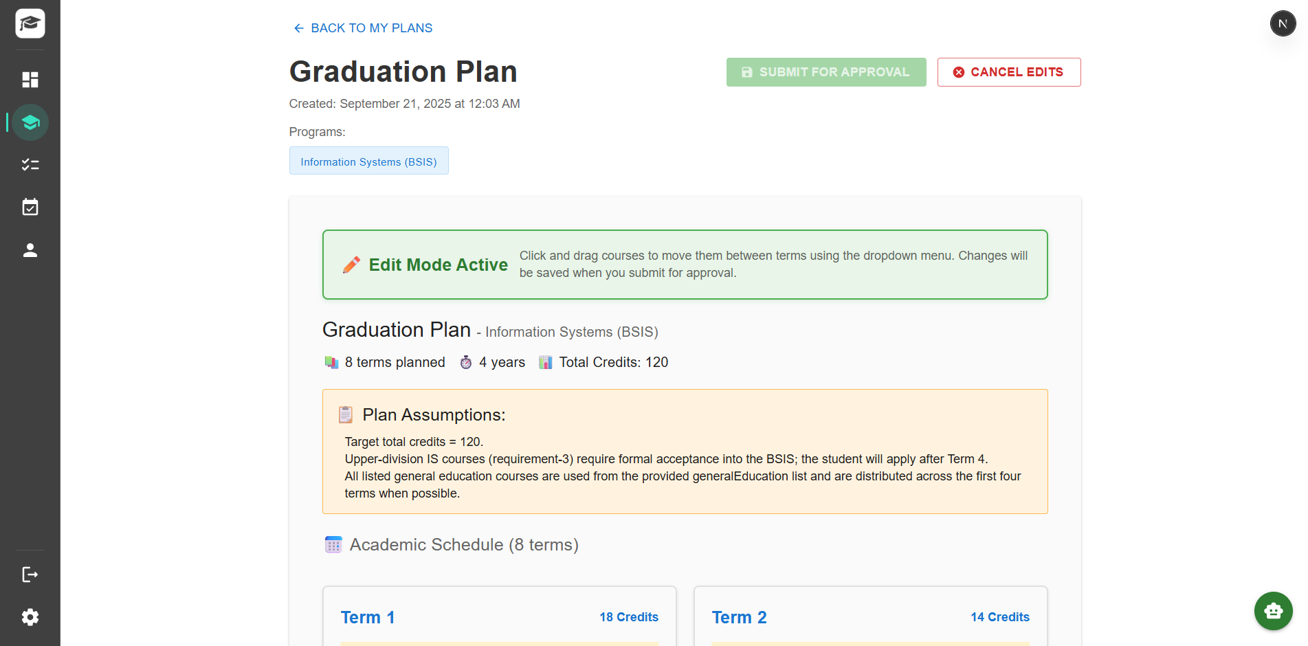 Edit Active Grad Plan